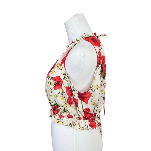 Lulu's Adjustable White Halter Blouse Poppy Floral MEDIUM‎ Cottagecore Feminine - Picture 4 of 12